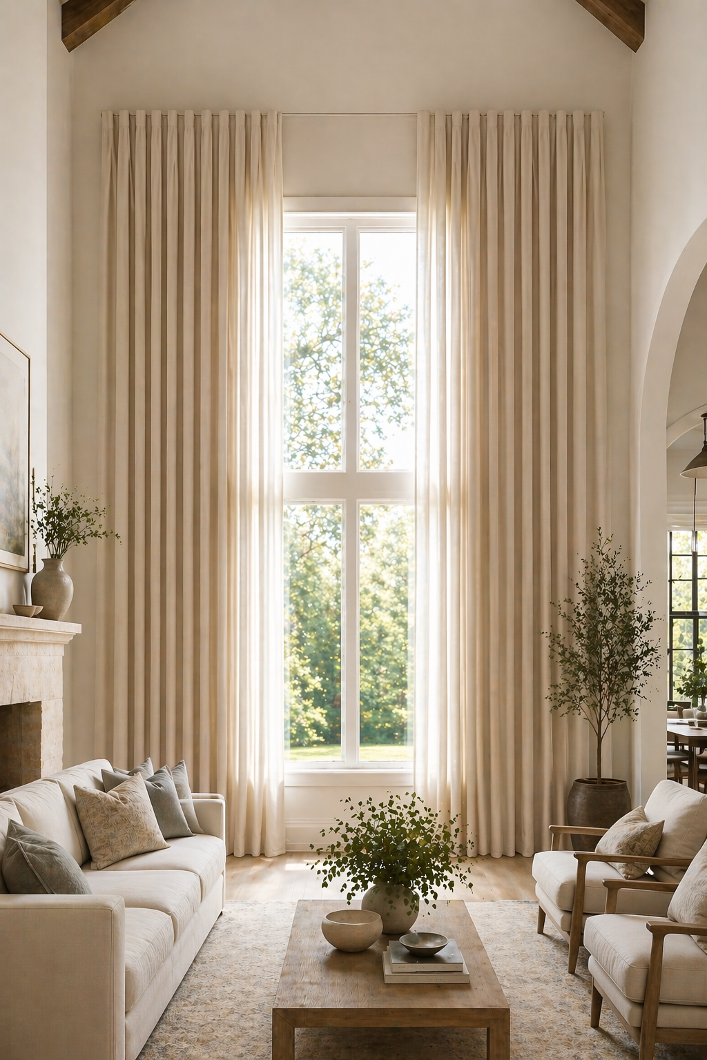 Floor-to-ceiling curtains in an elegant living room